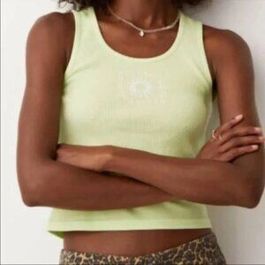 NWT Daydreamer Ribbed Graphic Print Tank Acid Yellow Size Small